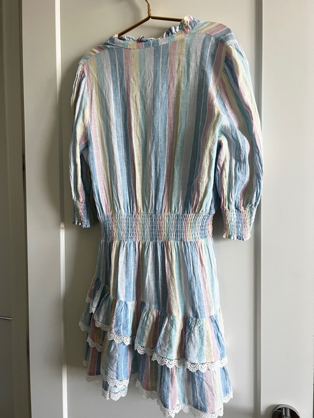 THE SHIRT Rochelle Behrens Brigitte Dress L Pastel Stripe Lace Trim Cotton - Picture 16 of 16